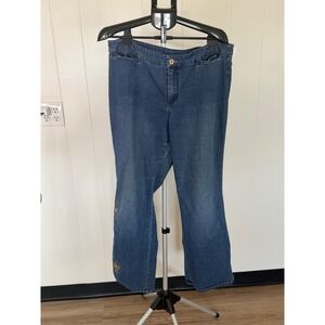 Avenue Jeans Denim Pants Women 18 Blue Excellent Floral Embroidered Stretch